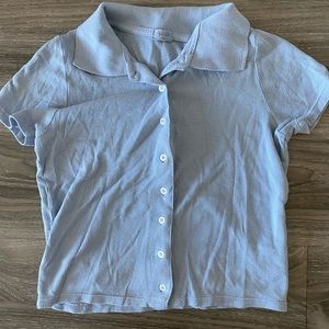 Brandy Melville/John Galt Cropped Polo Top in Baby Blue